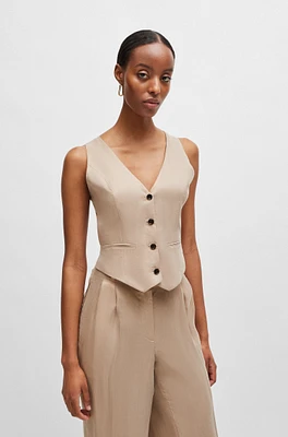 BOSS - Slim-fit waistcoat with cut-out back Light Beige