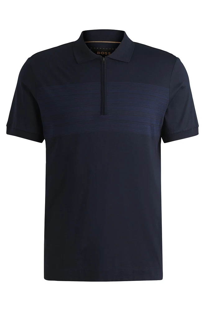 Silk-cotton polo shirt with zip placket regular fit