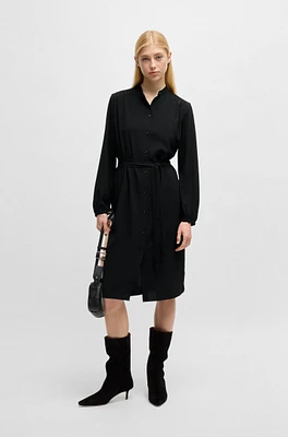 Belted shirt dress crepe Georgette with stand collar