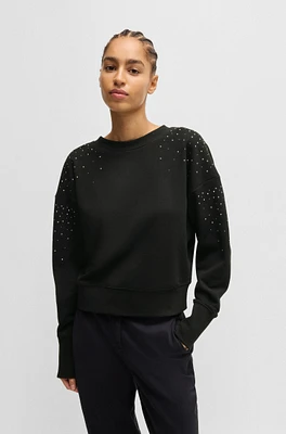 Embellished sweatshirt cotton terry with ribbed trims