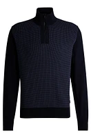 Zip-neck sweater with mixed structures