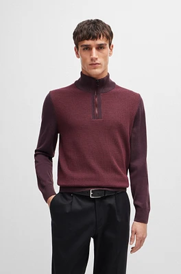 Zip-neck sweater with mixed structures
