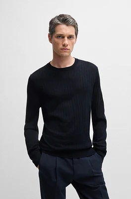 BOSS - Structured-silk sweater a regular fit Dark Blue