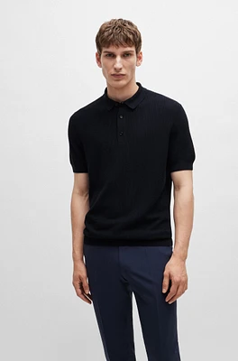 Regular-fit polo sweater with mixed structures