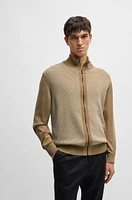 Zip-up cardigan wool with mixed structures