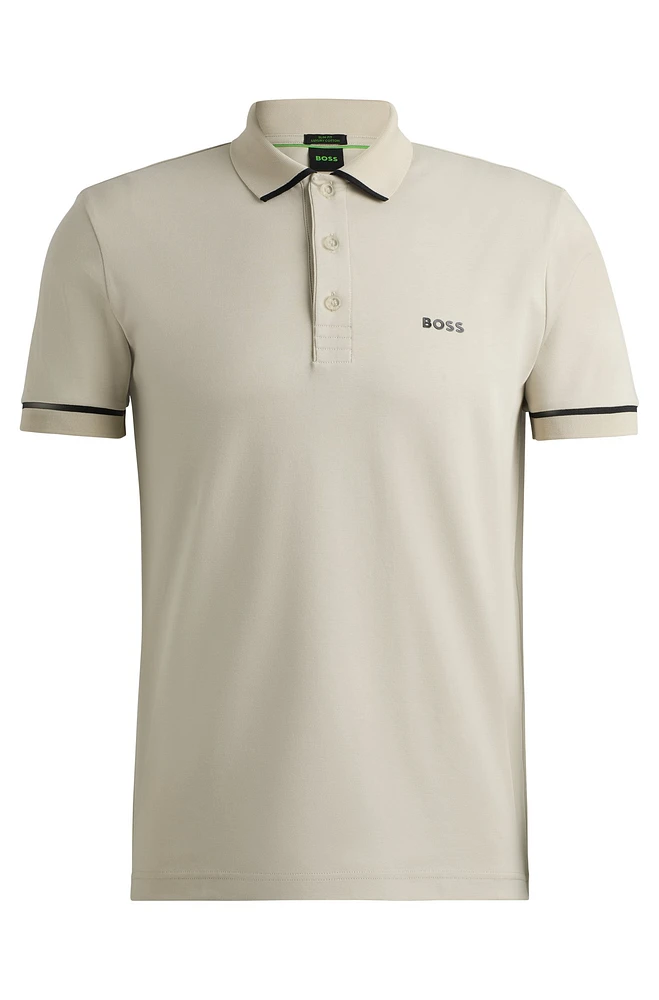 Polo slim fit de algodón interlock con ribetes en contraste