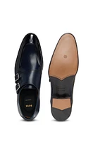 Double-strap monk shoes leather with heel detail