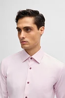 BOSS - Slim-fit shirt easy-iron stretch-cotton twill light pink