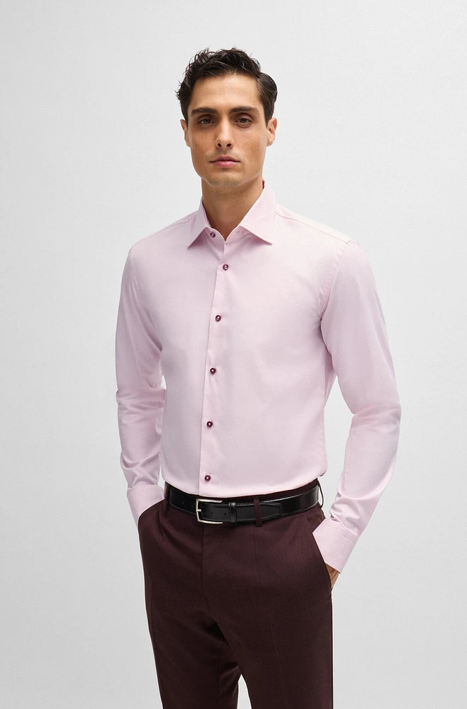 BOSS - Slim-fit shirt easy-iron stretch-cotton twill light pink