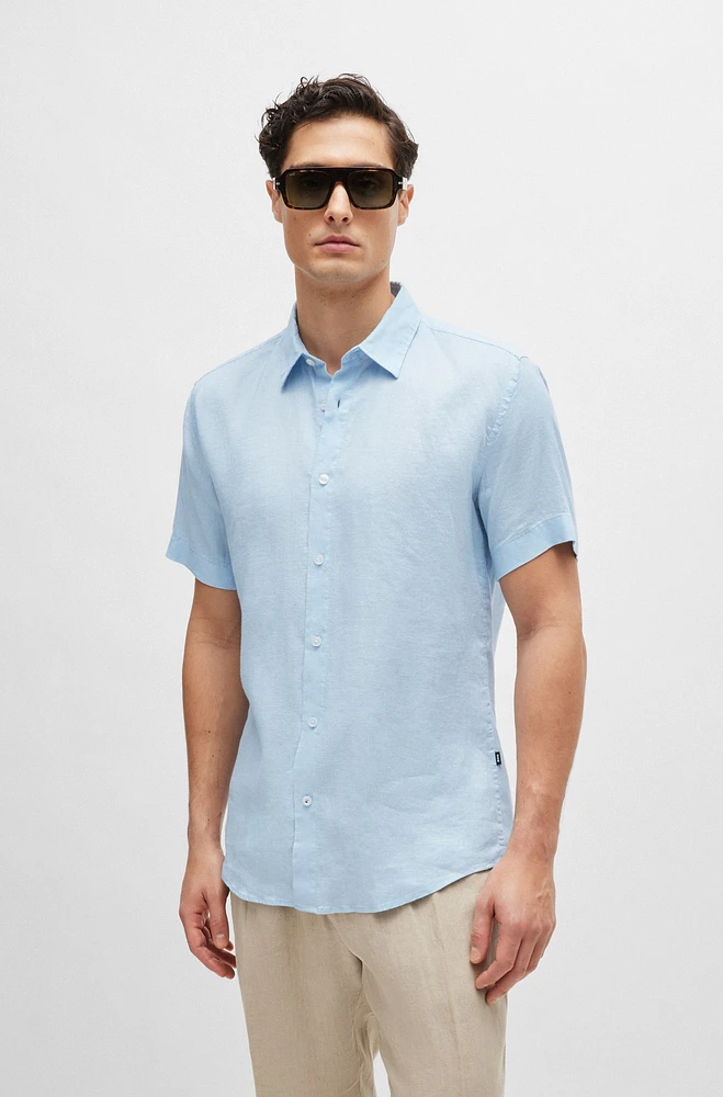 Slim-fit shirt stretch-linen chambray