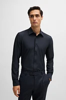 Slim-fit shirt herringbone performance-stretch material