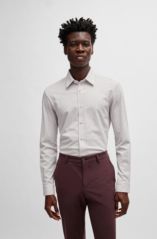 Slim-fit shirt patterned performance-stretch fabric