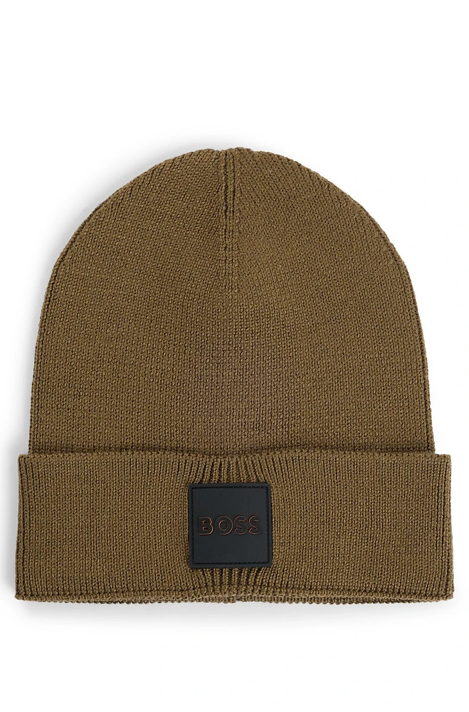 Wool beanie hat with logo badge