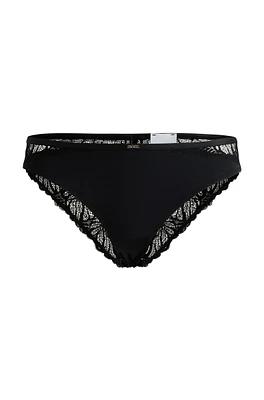 Stretch-lace briefs with gold-tone logo trim