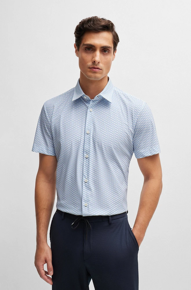 Slim-fit shirt patterned performance-stretch jersey