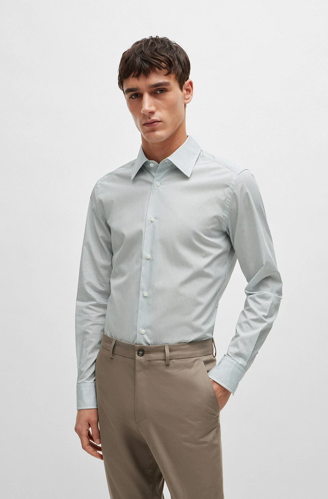 Slim-fit shirt printed cotton with Kent collar