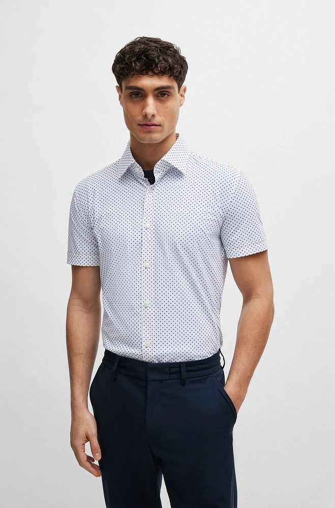 BOSS - Slim-fit shirt printed performance-stretch fabric White