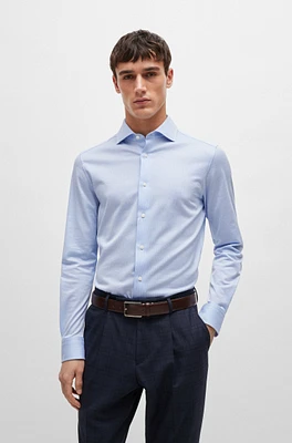 Slim-fit shirt structured cotton with spread collar