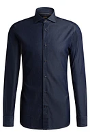 Slim-fit shirt cotton denim with spread collar