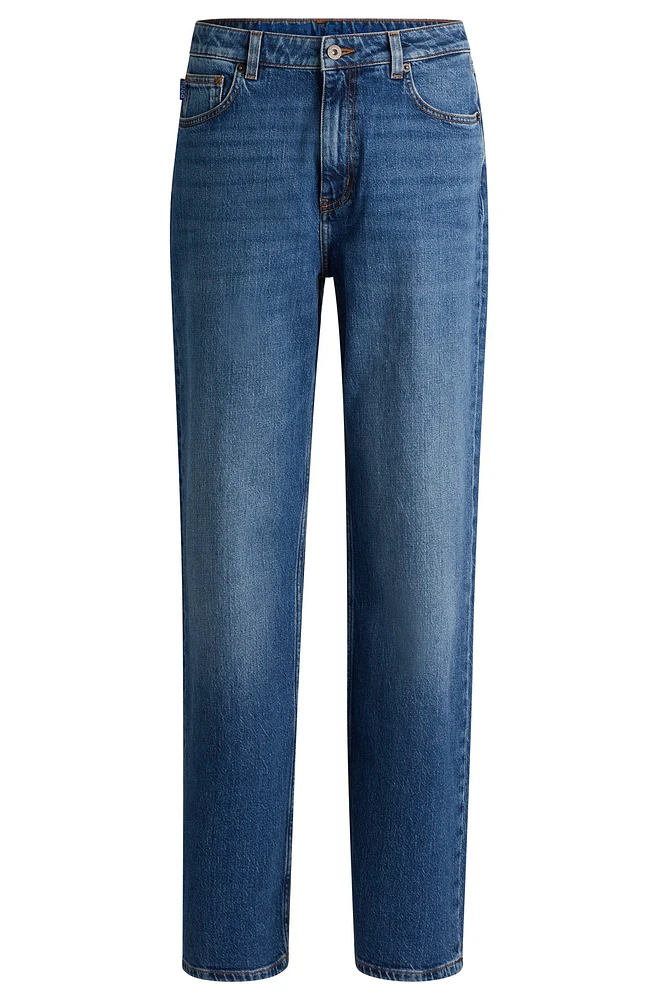 Long-length straight-fit jeans blue stretch denim