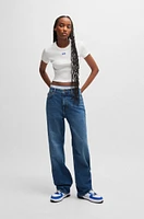 Long-length straight-fit jeans blue stretch denim