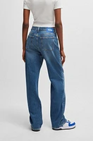 Long-length straight-fit jeans blue stretch denim
