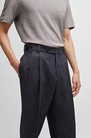 BOSS - Relaxed-fit trousers denim-effect wool Dark Blue