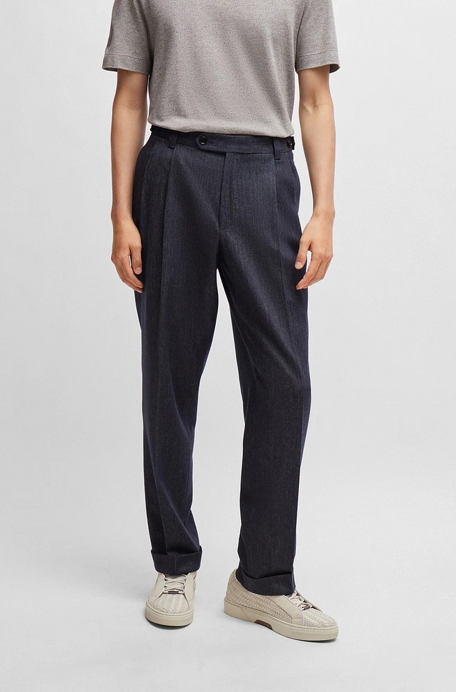 BOSS - Relaxed-fit trousers denim-effect wool Dark Blue