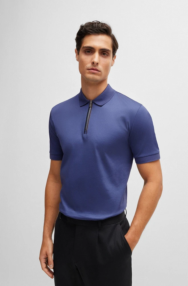 Mercerized-cotton slim-fit polo shirt with zip placket