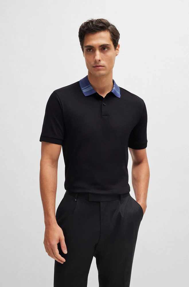 Mercerized-cotton slim-fit polo shirt with collar stripes