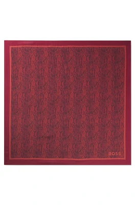 BOSS - Silk-twill scarf with seasonal print - Dark Red