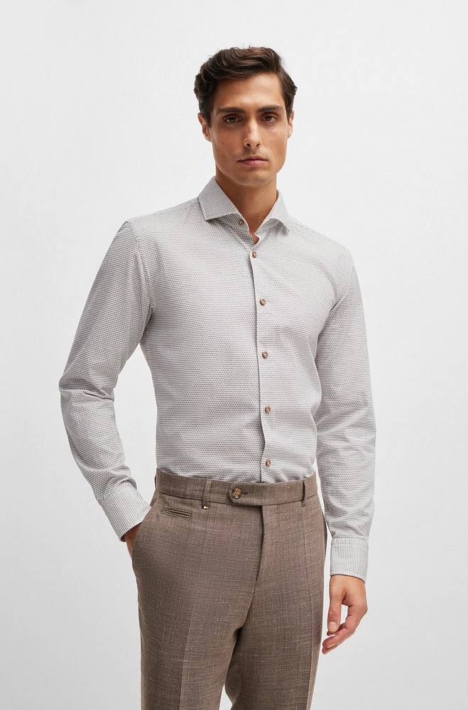 Camisa casual fit en algodón estructurado con cuello italiano