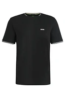 Stretch-cotton T-shirt with stripes and logo