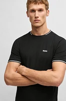 Stretch-cotton T-shirt with stripes and logo