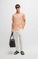 Slim-fit shirt printed stretch-linen chambray