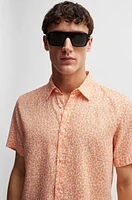 Slim-fit shirt printed stretch-linen chambray