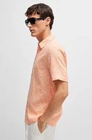 Slim-fit shirt printed stretch-linen chambray