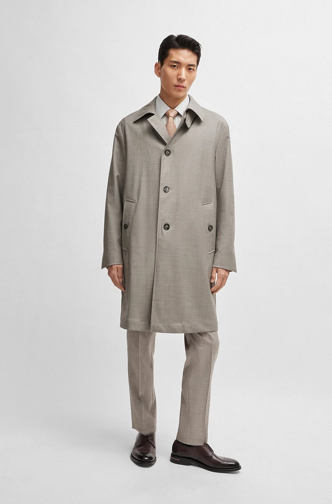 Water-repellent coat micro-patterned virgin wool