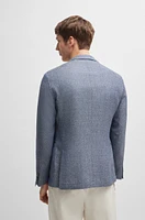 Slim-fit jacket patterned virgin wool and linen