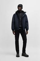 Water-repellent parka jacket with polar-fleece collar lining