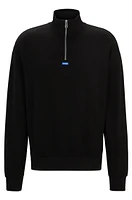 Cotton-terry sweatshirt with zip closure and blue logo