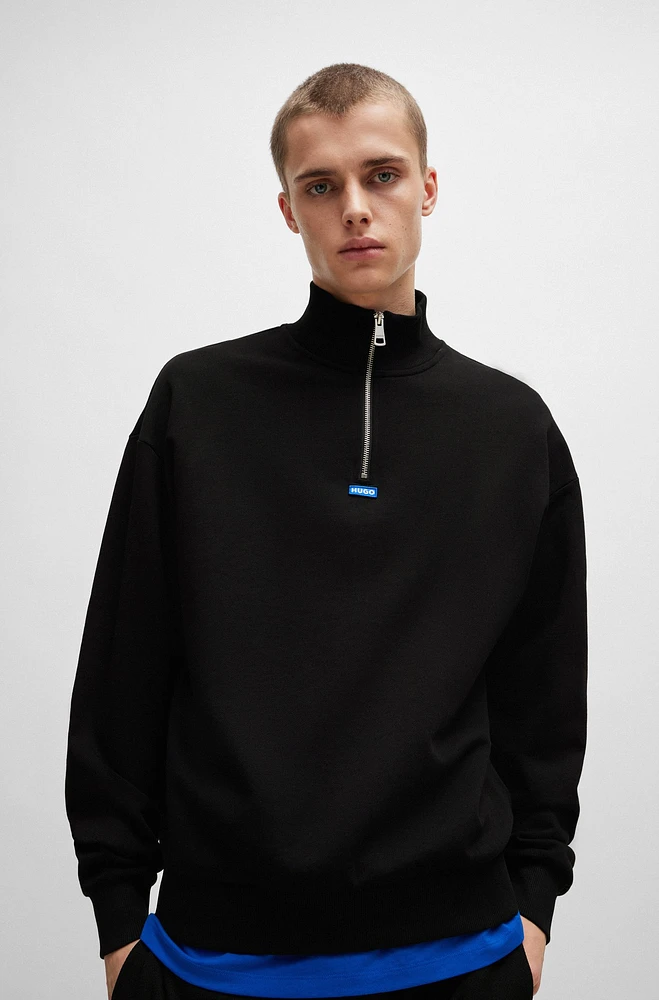 Cotton-terry sweatshirt with zip closure and blue logo