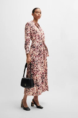 Long-sleeved shirt dress floral-print satin