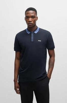 Stretch-cotton polo shirt with contrast logo