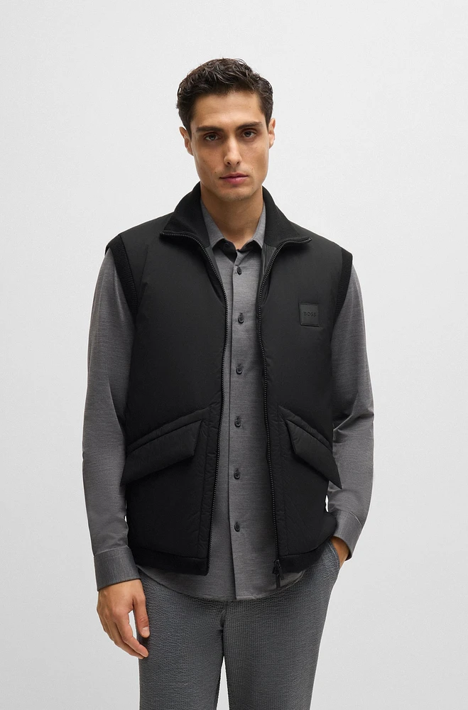 Padded mixed-material gilet with logo badge