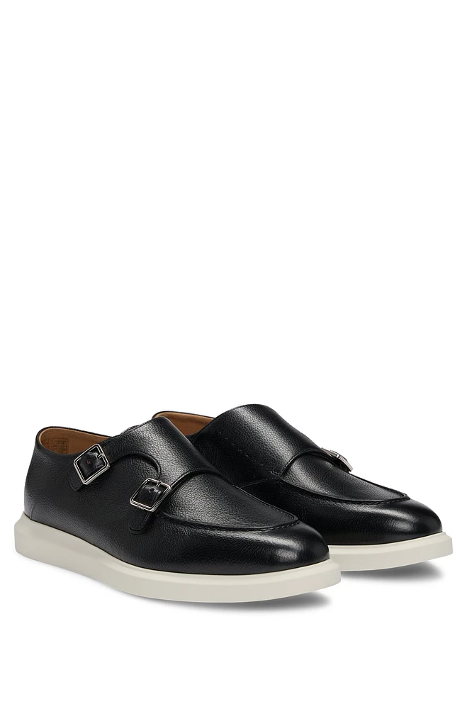 Grained-leather monk shoes with double strap