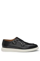 Grained-leather monk shoes with double strap