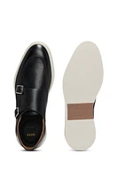 Grained-leather monk shoes with double strap