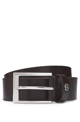 BOSS - Italian-leather belt with Double B monogram keeper Dark Brown