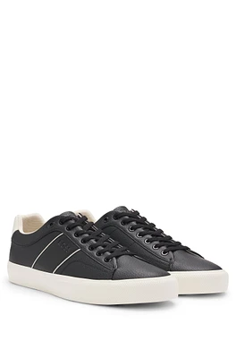 Faux-leather trainers with plain and grained textures